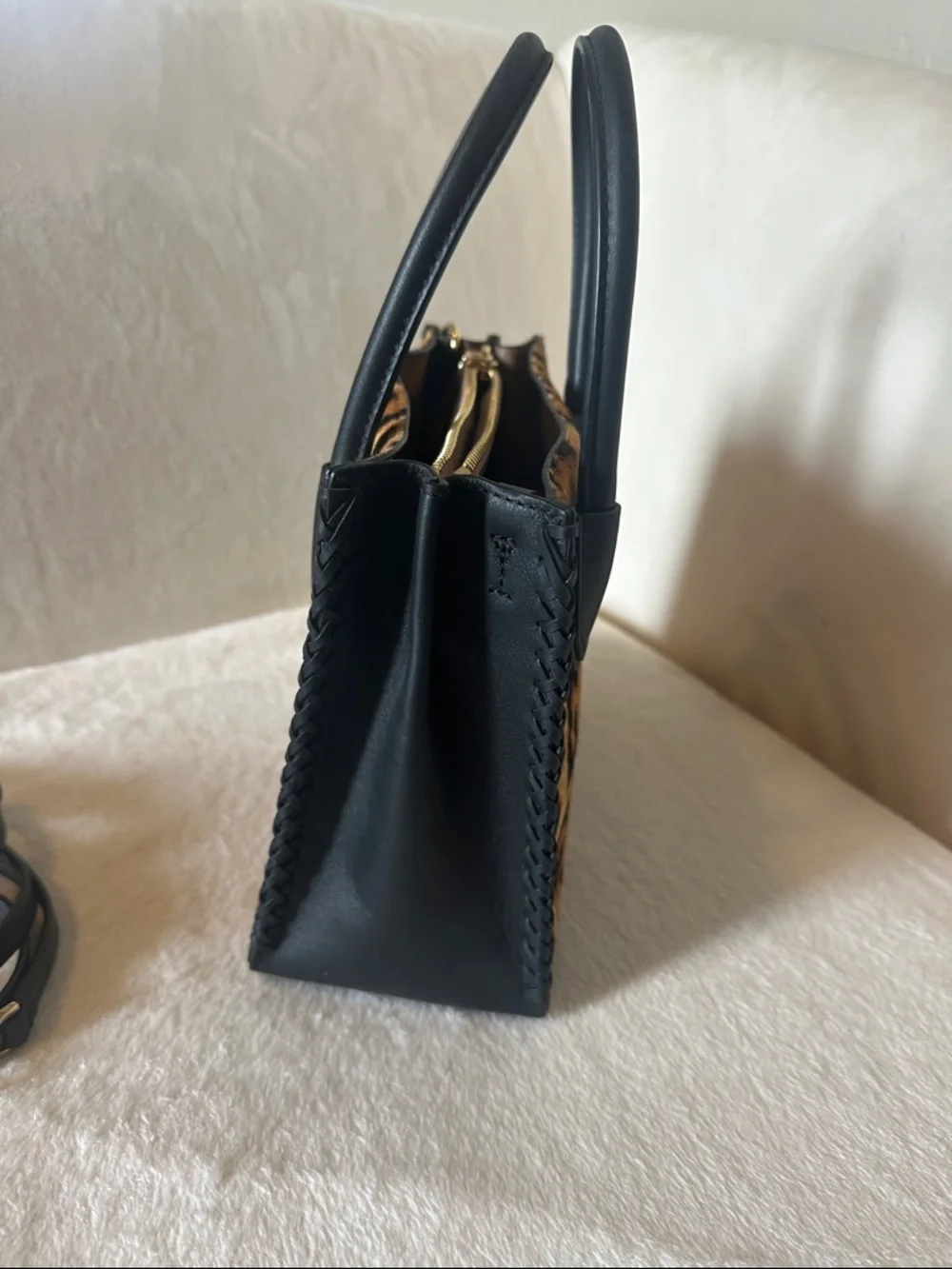 Michael Kors Mercer Leopard Calf Hair Satchel with Black Trim - Picture 4 of 11